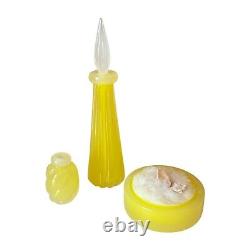 Vintage Murano Hand Blown Yellow Art Glass Three Piece Vanity Set, Attr Seguso