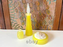 Vintage Murano Hand Blown Yellow Art Glass Three Piece Vanity Set, Attr Seguso