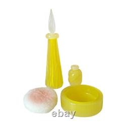 Vintage Murano Hand Blown Yellow Art Glass Three Piece Vanity Set, Attr Seguso