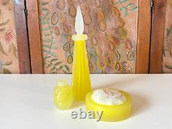 Vintage Murano Hand Blown Yellow Art Glass Three Piece Vanity Set, Attr Seguso