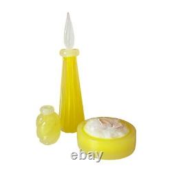 Vintage Murano Hand Blown Yellow Art Glass Three Piece Vanity Set, Attr Seguso