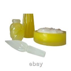 Vintage Murano Hand Blown Yellow Art Glass Three Piece Vanity Set, Attr Seguso