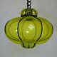 Vintage Murano Hand Blown Yellow Caged Glass Lantern Hanging Ceiling Light