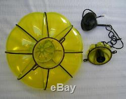 Vintage Murano Hand Blown Yellow Caged Glass Lantern Hanging Ceiling Light