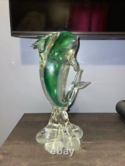 Vintage Murano Hand blown Glass Dolphin Sculpture Bottom Signed