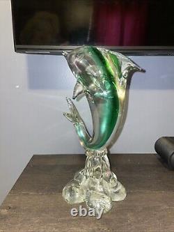 Vintage Murano Hand blown Glass Dolphin Sculpture Bottom Signed