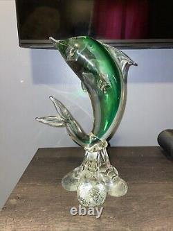 Vintage Murano Hand blown Glass Dolphin Sculpture Bottom Signed