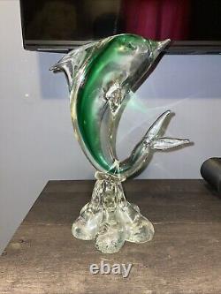 Vintage Murano Hand blown Glass Dolphin Sculpture Bottom Signed