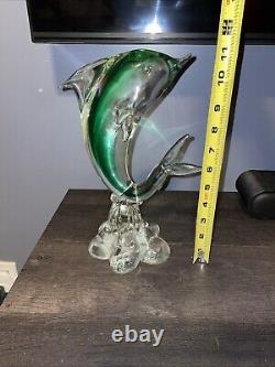 Vintage Murano Hand blown Glass Dolphin Sculpture Bottom Signed