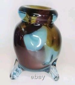 Vintage Murano Handmade Vase 5 Blue & Brown Mixed Colors