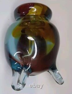 Vintage Murano Handmade Vase 5 Blue & Brown Mixed Colors