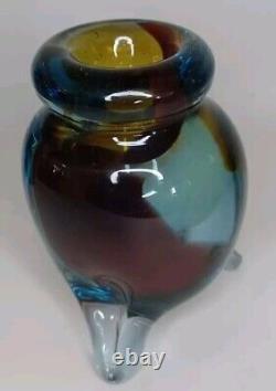 Vintage Murano Handmade Vase 5 Blue & Brown Mixed Colors