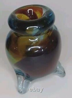 Vintage Murano Handmade Vase 5 Blue & Brown Mixed Colors