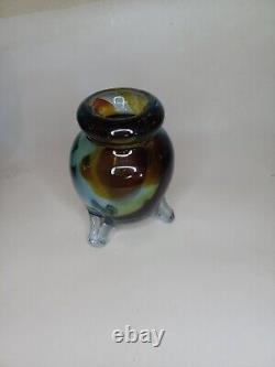 Vintage Murano Handmade Vase 5 Blue & Brown Mixed Colors