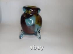 Vintage Murano Handmade Vase 5 Blue & Brown Mixed Colors