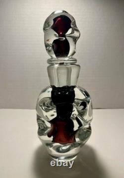 Vintage Murano ICET Art Glass Decanter Cranberry & Clear Sommerso Hand Blown 9.5