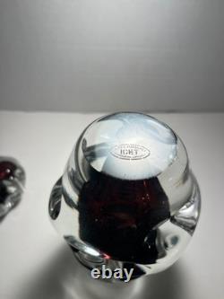 Vintage Murano ICET Art Glass Decanter Cranberry & Clear Sommerso Hand Blown 9.5