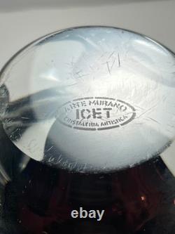 Vintage Murano ICET Art Glass Decanter Cranberry & Clear Sommerso Hand Blown 9.5