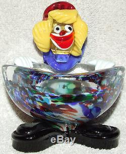 Vintage Murano Italian Art Glass Clown Figurine Bowl Hand Blown Seguso