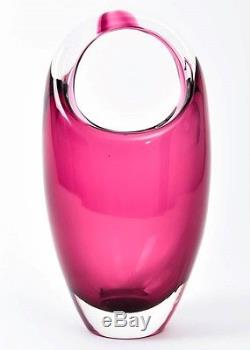 Vintage Murano Italian Art Glass Cranberry Vase Sommerso Basket Hand Blown 10