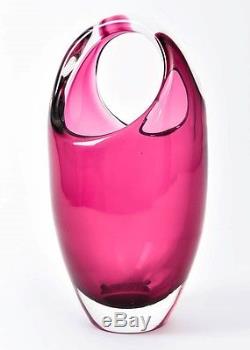 Vintage Murano Italian Art Glass Cranberry Vase Sommerso Basket Hand Blown 10