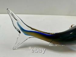 Vintage Murano Italian Art Glass Handblown Fish Statue, 11 1/2 Long, 4 1/2 H