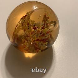 Vintage Murano Italian Art Glass Paperweight Multicolored Flowers Bubble Center