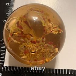 Vintage Murano Italian Art Glass Paperweight Multicolored Flowers Bubble Center