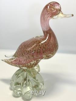 Vintage Murano Italian Art Hand Blown Glass Speckled Duck Sculpture Pinkish