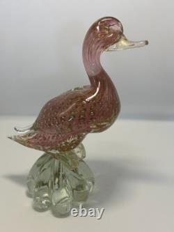 Vintage Murano Italian Art Hand Blown Glass Speckled Duck Sculpture Pinkish