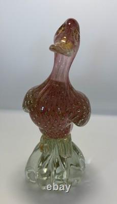Vintage Murano Italian Art Hand Blown Glass Speckled Duck Sculpture Pinkish