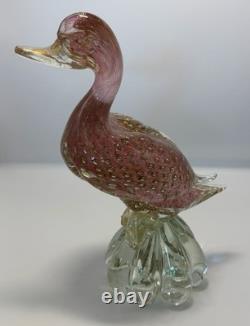 Vintage Murano Italian Art Hand Blown Glass Speckled Duck Sculpture Pinkish