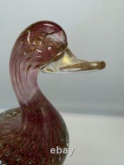 Vintage Murano Italian Art Hand Blown Glass Speckled Duck Sculpture Pinkish