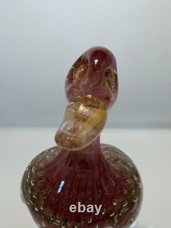 Vintage Murano Italian Art Hand Blown Glass Speckled Duck Sculpture Pinkish