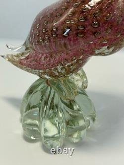 Vintage Murano Italian Art Hand Blown Glass Speckled Duck Sculpture Pinkish