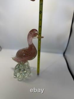 Vintage Murano Italian Art Hand Blown Glass Speckled Duck Sculpture Pinkish
