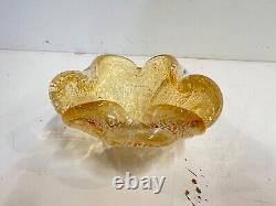 Vintage Murano Italian Hand Blown Art Glass Dish with Gold Fleck Decorations