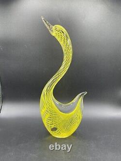 Vintage Murano Italy Art Glass Bird Lattice Neon Yellow Gold