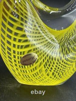 Vintage Murano Italy Art Glass Bird Lattice Neon Yellow Gold