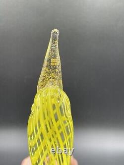 Vintage Murano Italy Art Glass Bird Lattice Neon Yellow Gold