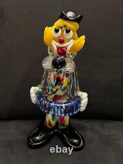 Vintage Murano Italy Hand Blown Art Glass Clown Figurine Musician 8 3/4 Inch