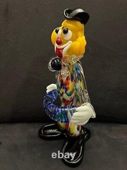 Vintage Murano Italy Hand Blown Art Glass Clown Figurine Musician 8 3/4 Inch