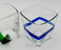 Vintage Murano Italy Hand Blown Drinking Glasses Green And Cobalt Blue