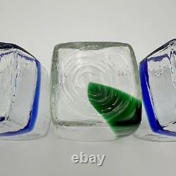 Vintage Murano Italy Hand Blown Drinking Glasses Green And Cobalt Blue