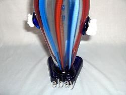 Vintage Murano Italy Hand Blown Glass Blue & Red On Clear Clown Figurine