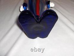 Vintage Murano Italy Hand Blown Glass Blue & Red On Clear Clown Figurine