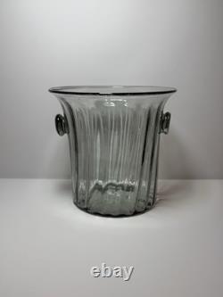 Vintage Murano Italy Hand Blown Glass Vase Ice Bucket Ribbed Handles 1960s MCM Vintage Murano Italy Hand Blown Glass Vase Ice Bucket Ribbed Handles 1960s MCM