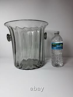 Vintage Murano Italy Hand Blown Glass Vase Ice Bucket Ribbed Handles 1960s MCM Vintage Murano Italy Hand Blown Glass Vase Ice Bucket Ribbed Handles 1960s MCM