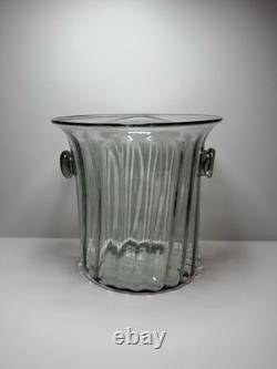 Vintage Murano Italy Hand Blown Glass Vase Ice Bucket Ribbed Handles 1960s MCM Vintage Murano Italy Hand Blown Glass Vase Ice Bucket Ribbed Handles 1960s MCM