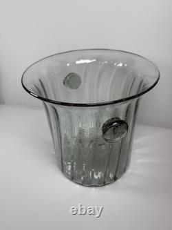 Vintage Murano Italy Hand Blown Glass Vase Ice Bucket Ribbed Handles 1960s MCM Vintage Murano Italy Hand Blown Glass Vase Ice Bucket Ribbed Handles 1960s MCM